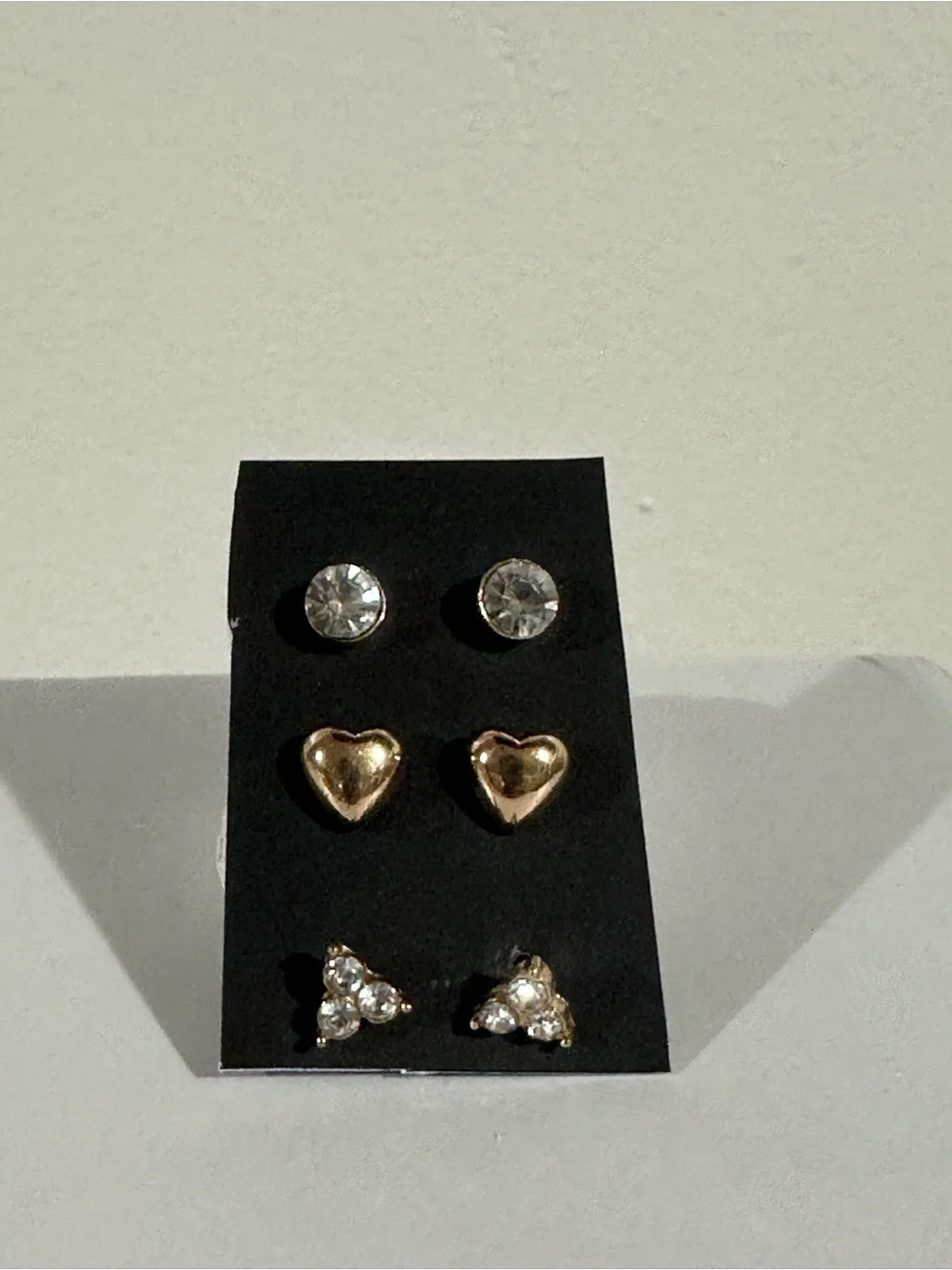 Gold & Crystal Stud Earring Set – Hearts, Trios, and Classic Round Stones